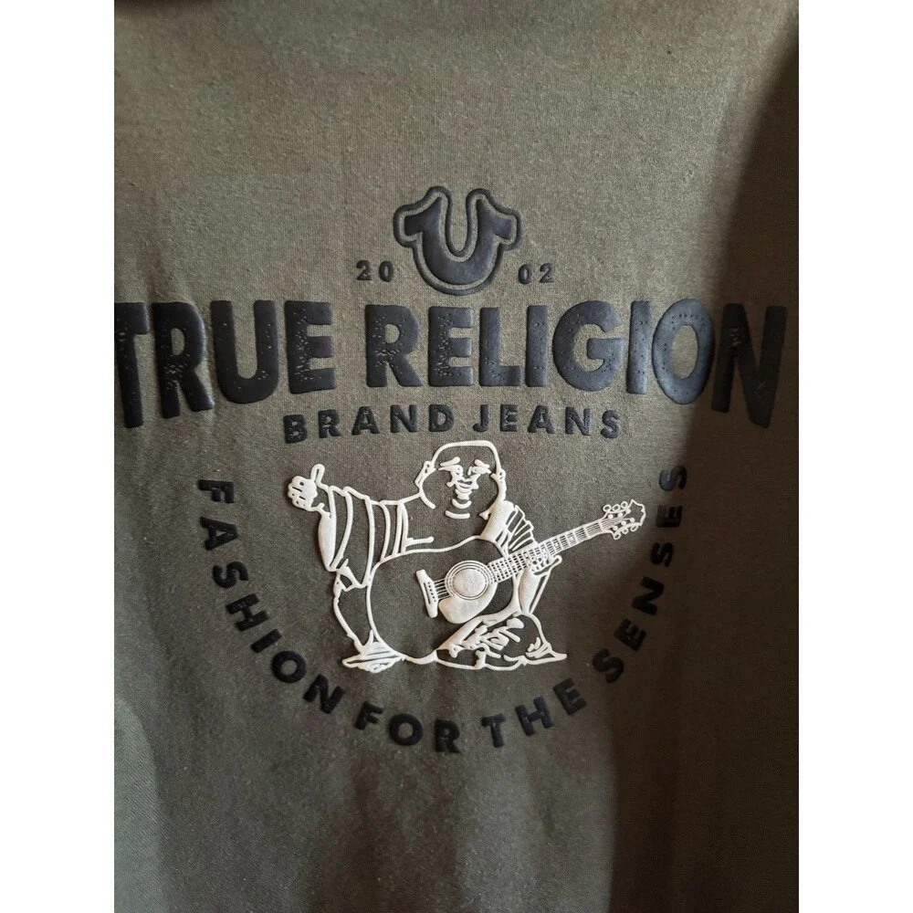 True Religion Buddha Logo  Zip Up Hoodie Olive Sweatshirt Men's Size Large New